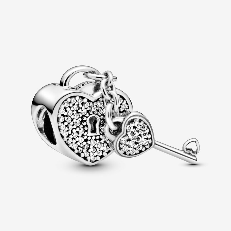 Padlock pave silver charm with cubic zirconia image number 0