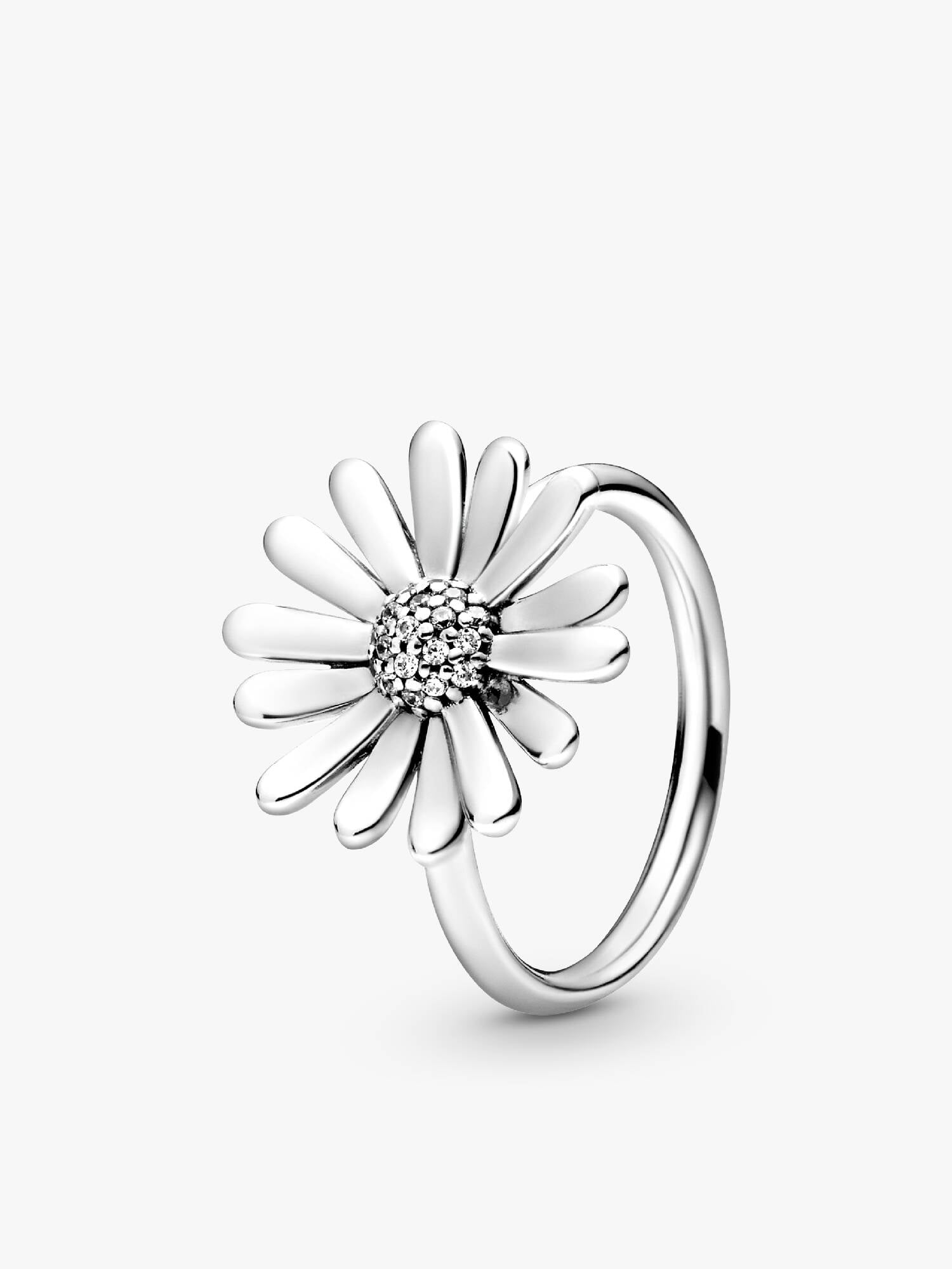 Daisy sterling silver ring with clear cubic zirconia