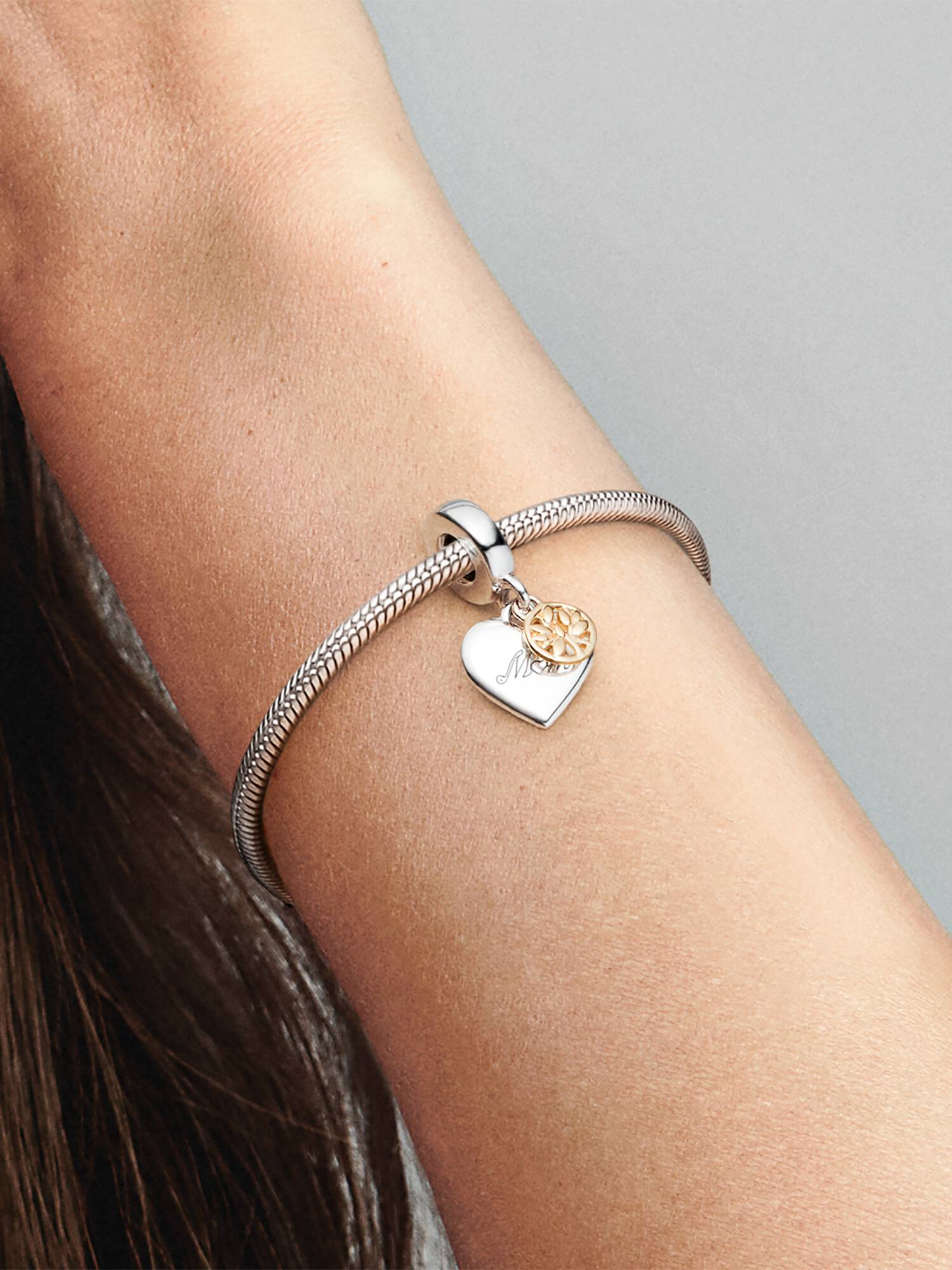 Two-tone Family Tree & Heart Dangle Charm
