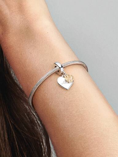 Two-tone Family Tree & Heart Dangle Charm
