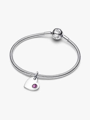Engravable Heart Purple Stone Dangle Charm