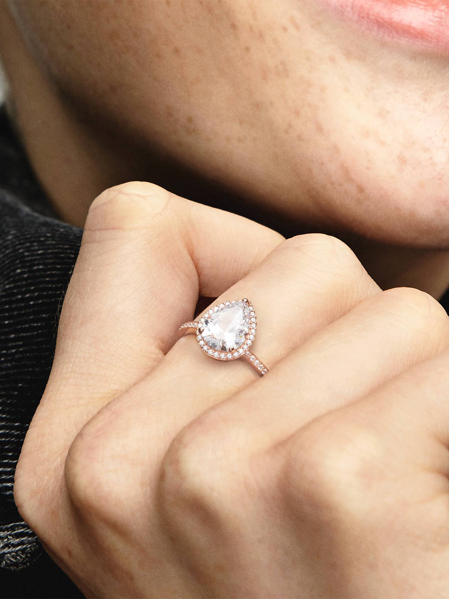 14k Rose gold-plated ring with clear cubic zirconia