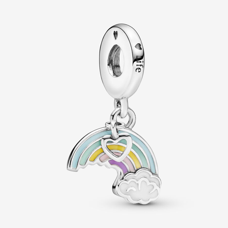 Rainbow and cloud silver dangle with blue, green, pink, purple, yellow and white enamel image number 0