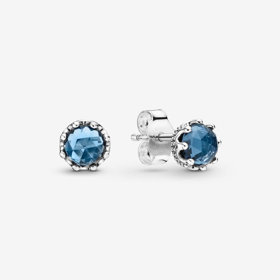 Blue Sparkling Crown Stud Earrings image number 0