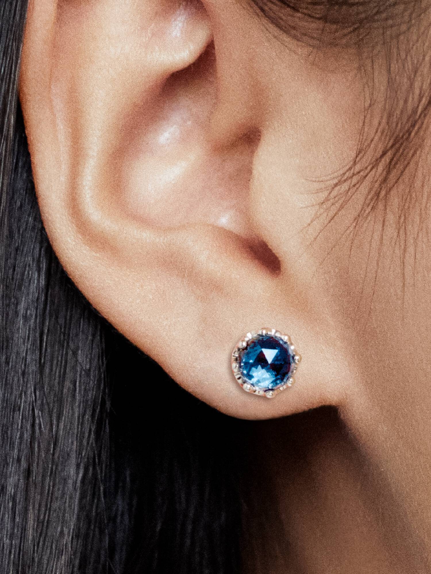 Blue Sparkling Crown Stud Earrings