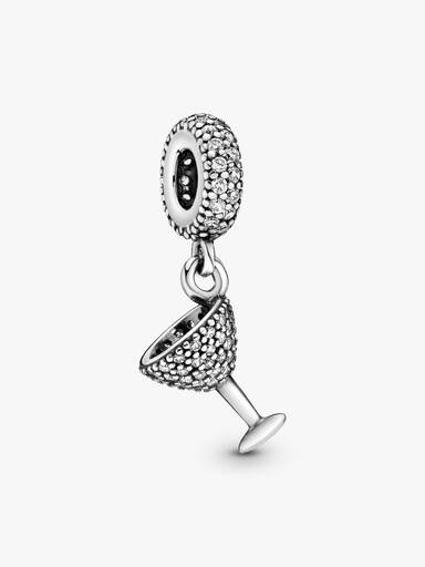 Cocktail glass silver dangle with cubic zirconia