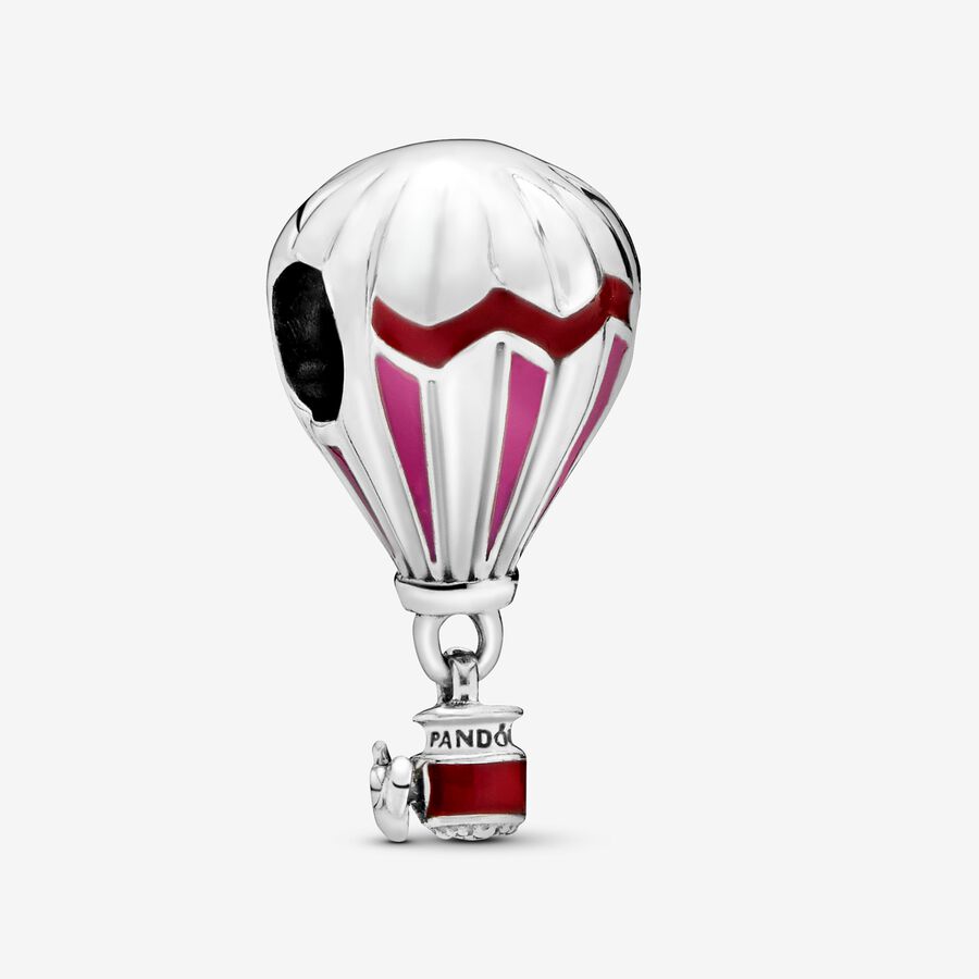 Air balloon silver charm with pink and red enamel image number 0