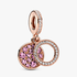 Sparkling Pink Disc Double Dangle Charm Sparkling Pink Disc Double Dangle Charm