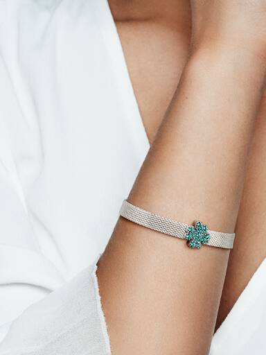 Clover sterling silver clip charm with royal green crystal