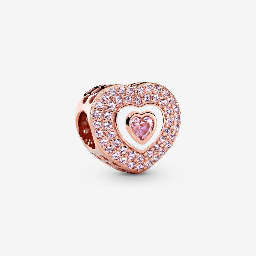 Heart 14k rose gold-plated charm with rose pink crystal, orchid pink crystal and white enamel image number 0