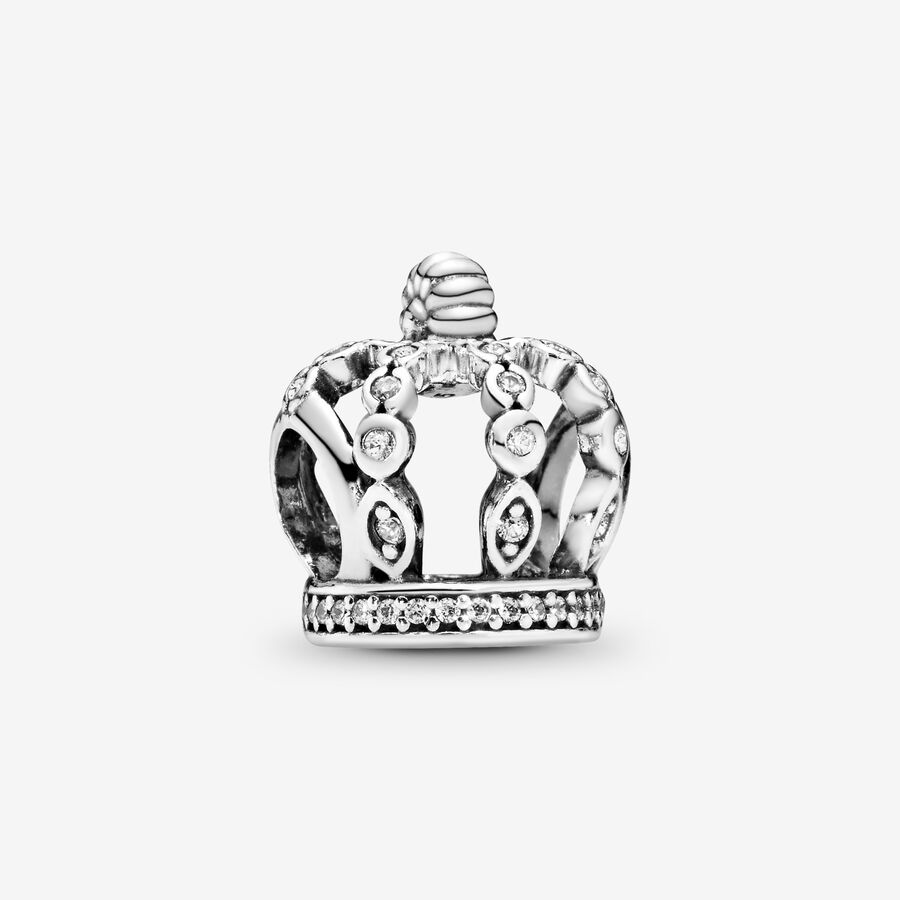 Crown silver charm with clear cubic zirconia image number 0