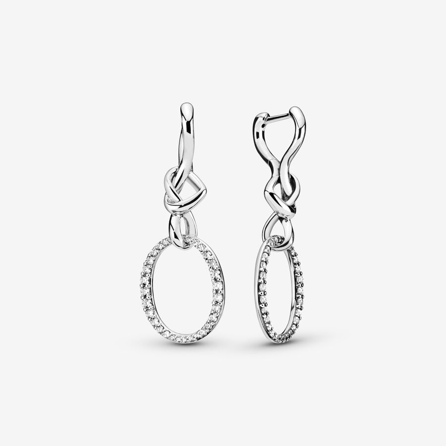 Knotted  hearts silver earrings with clear cubic zirconia image number 0