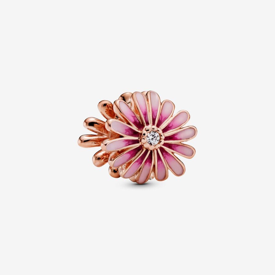 Daisy 14k rose gold-plated charm with clear cubic zirconia and shaded pink enamel image number 0