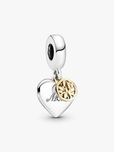 Two-tone Family Tree & Heart Dangle Charm