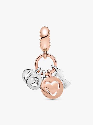 I love you 14k rose gold-plated and silver dangle with red cubic zirconia