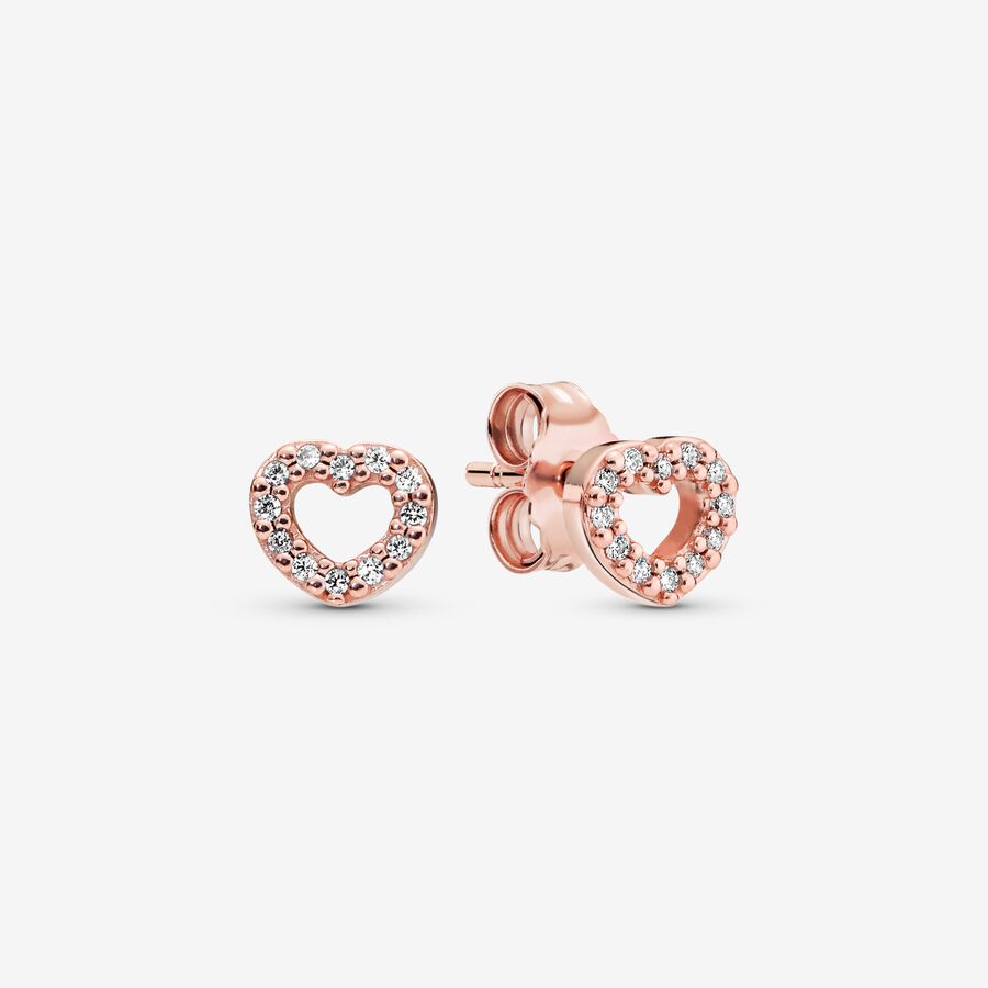 14k Rose gold-plated heart stud earrings with clear cubic zirconia image number 0