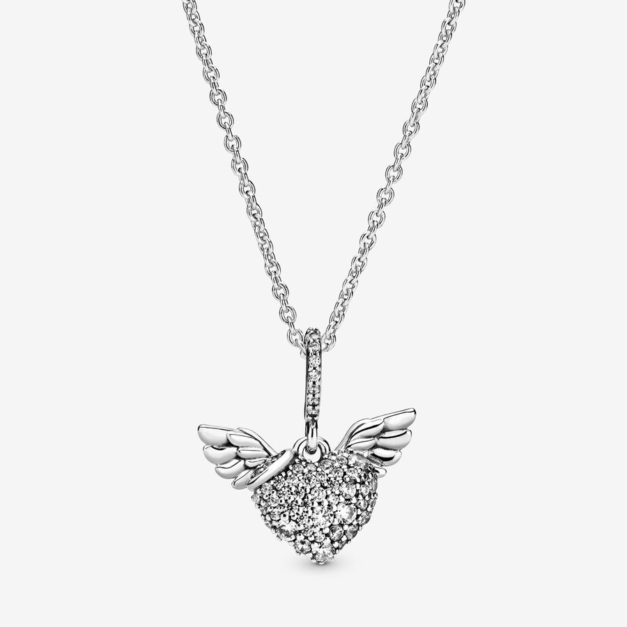 Pavé Heart & Angel Wings Necklace image number 0