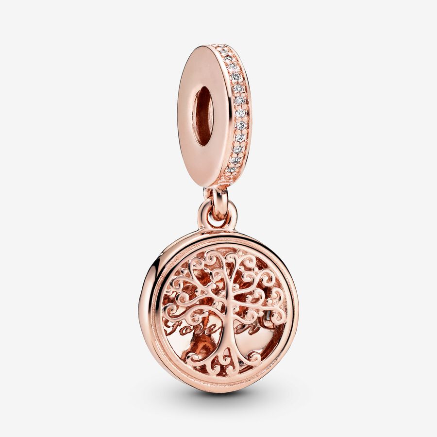 Family tree openable 14k rose gold-plated dangle with clear cubic zirconia image number 0