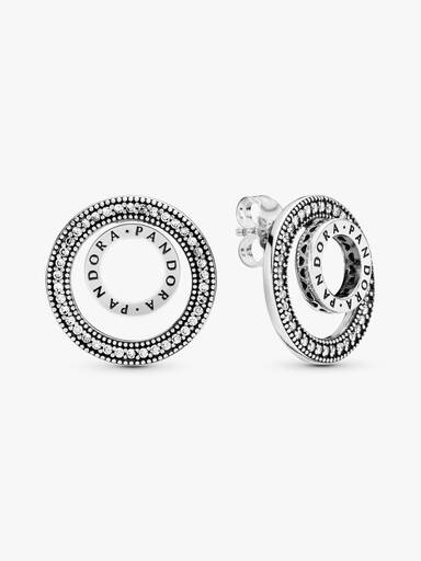 PANDORA logo silver earrings with clear cubic zirconia