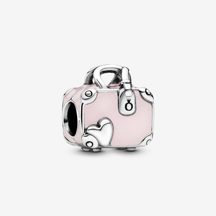 Suitcase silver charm with pink enamel image number 0