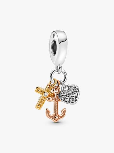 Triple-tone Cross, Heart, & Anchor Dangle Charm