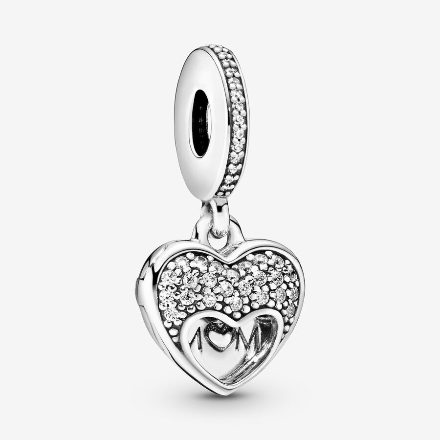 Heart silver dangle with clear cubic zirconia image number 0