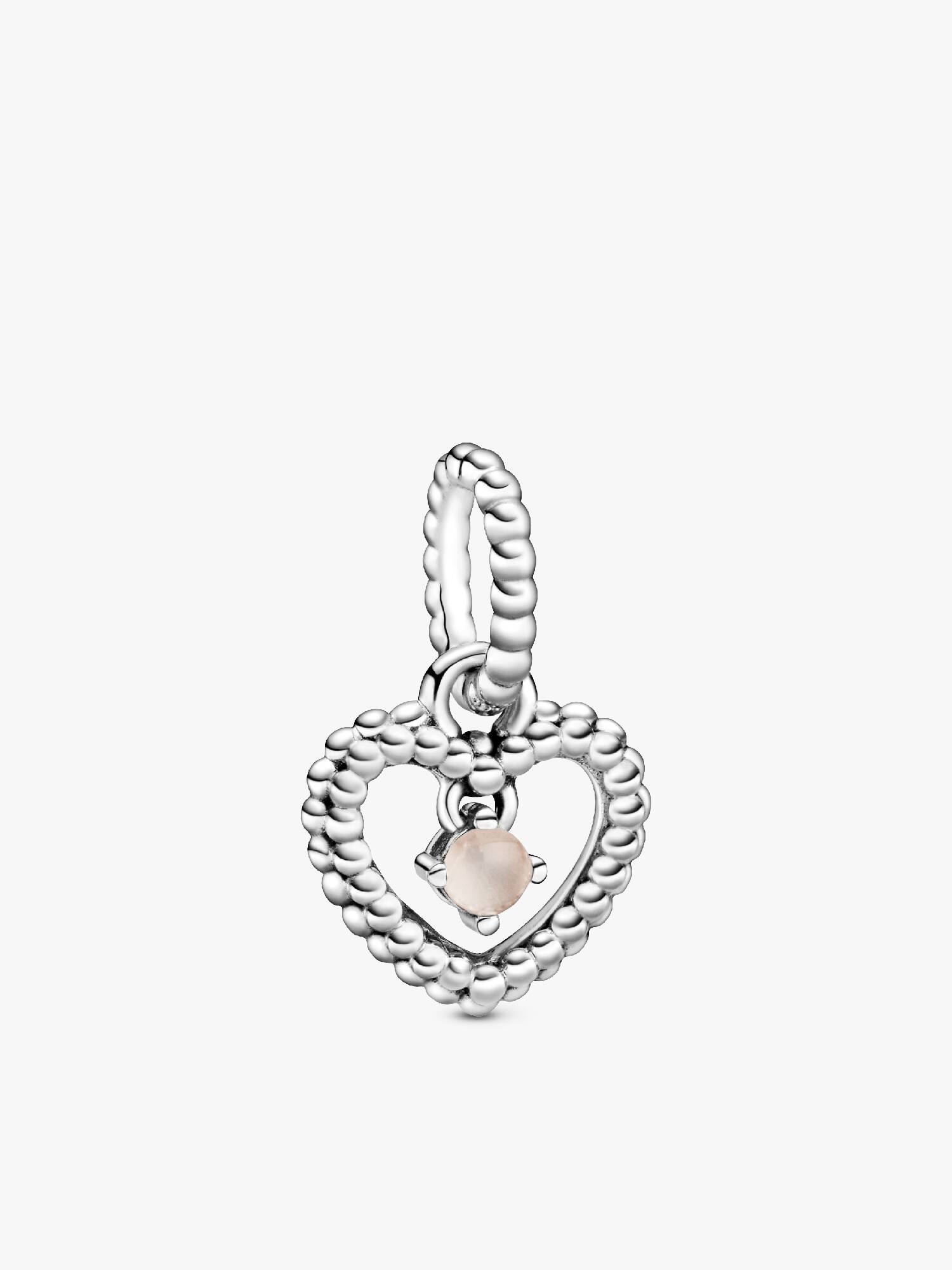 Misty Rose Beaded Heart Dangle Charm