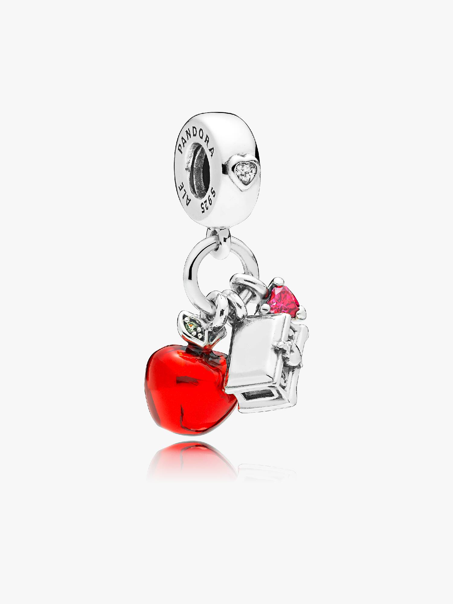 Disney Snow White silver dangle with red and clear cubic zirconia, light green crystal and red enamel