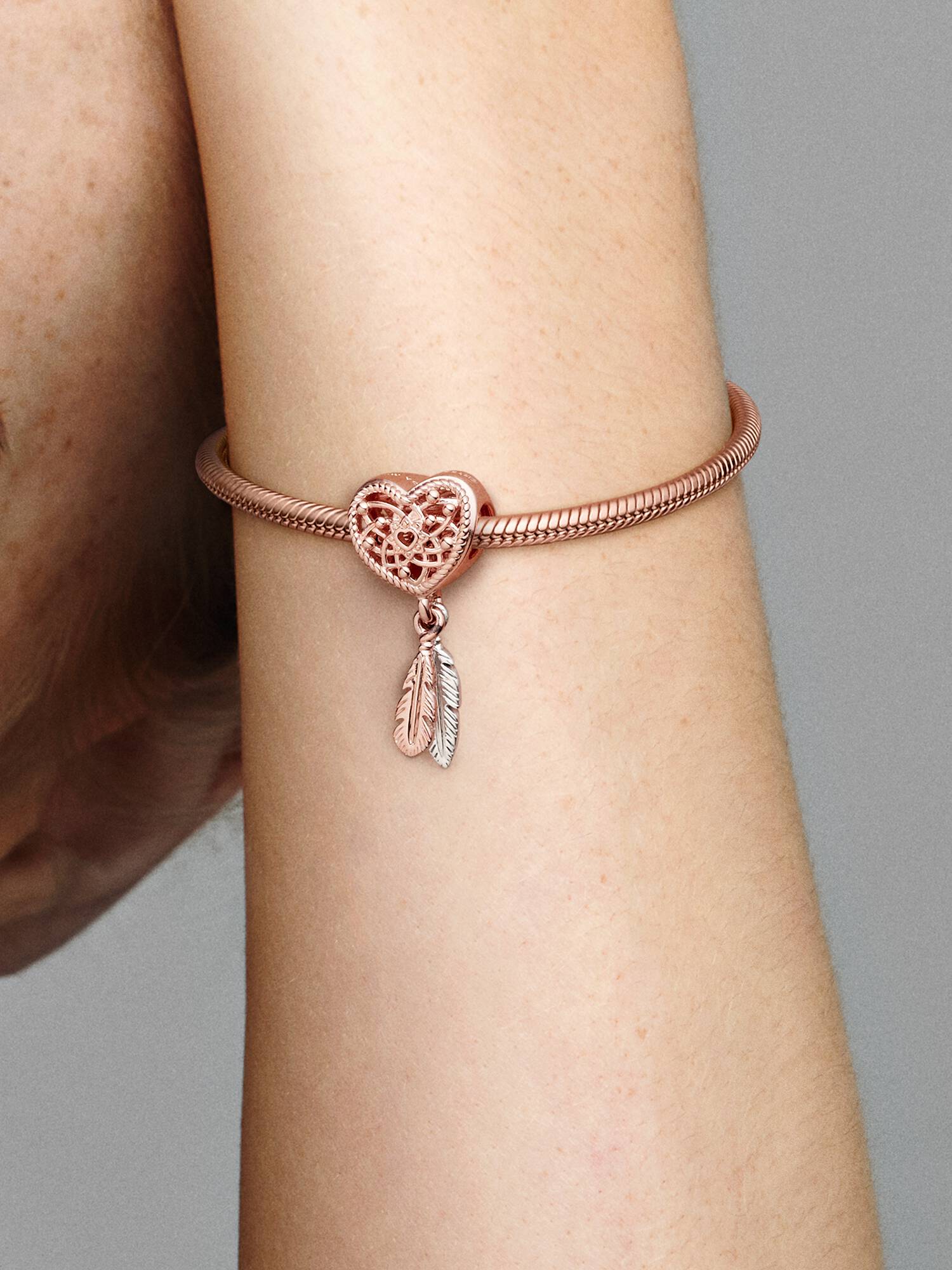 Openwork Heart & Two Feathers Dreamcatcher Charm