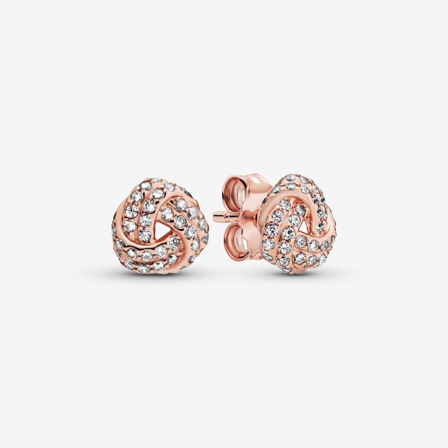 PANDORA Rose love knot stud earrings with clear cubic zirconia image number 0