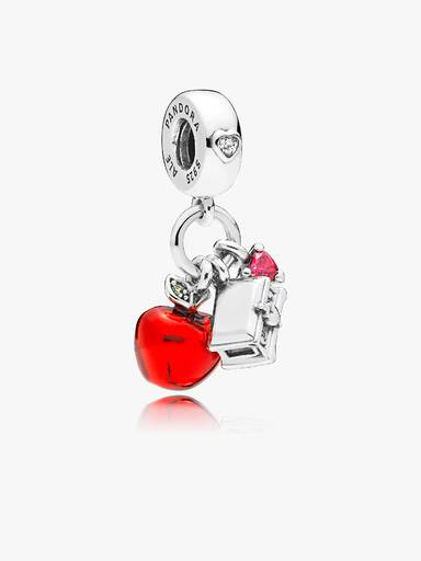 Disney Snow White silver dangle with red and clear cubic zirconia, light green crystal and red enamel