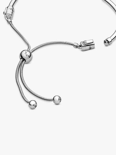 Silver bangle with clear cubic zirconia and sliding clasp