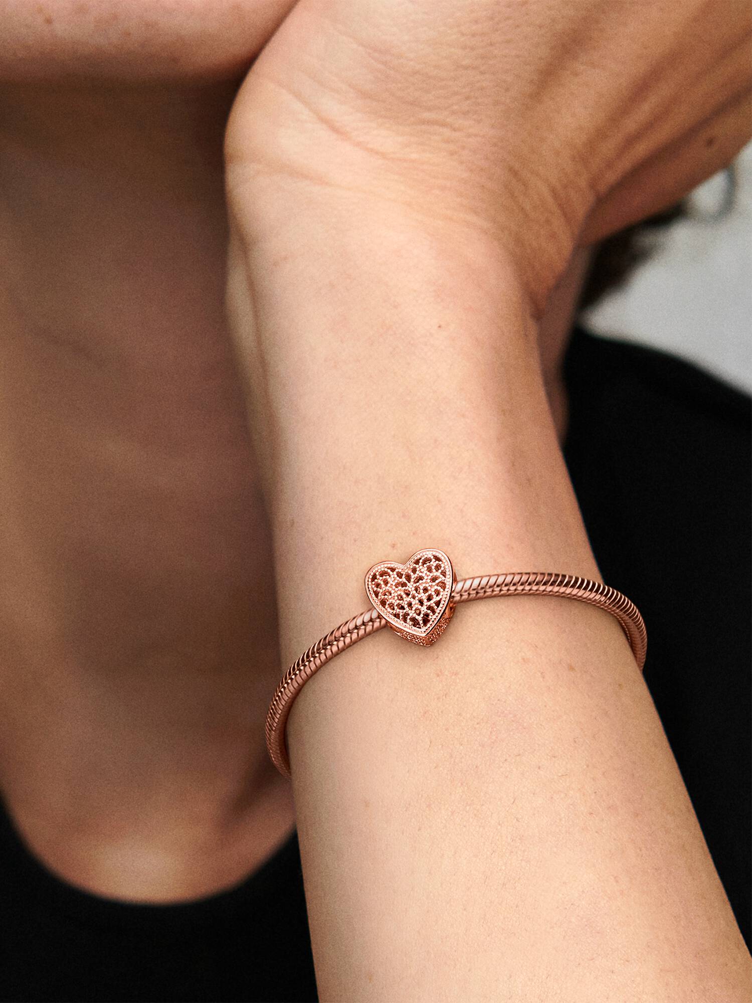 14k Rose gold-plated openwork heart charm