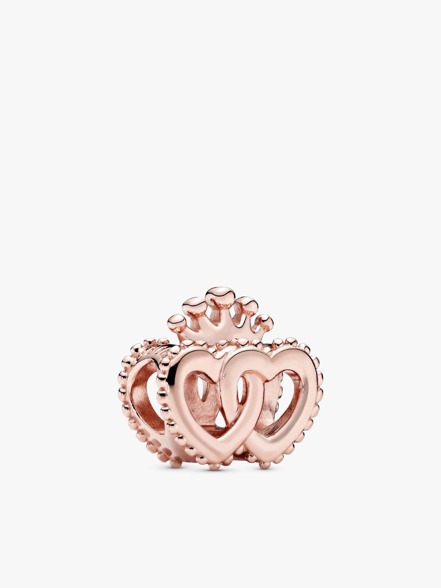 Interlocked crowned hearts 14k rose gold-plated charm