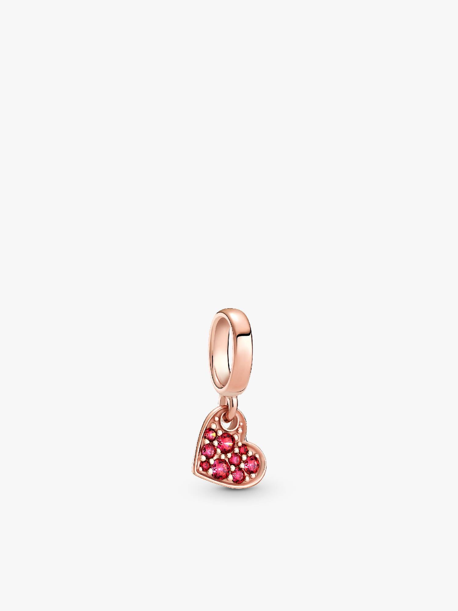 Red Pavé Tilted Heart Dangle Charm