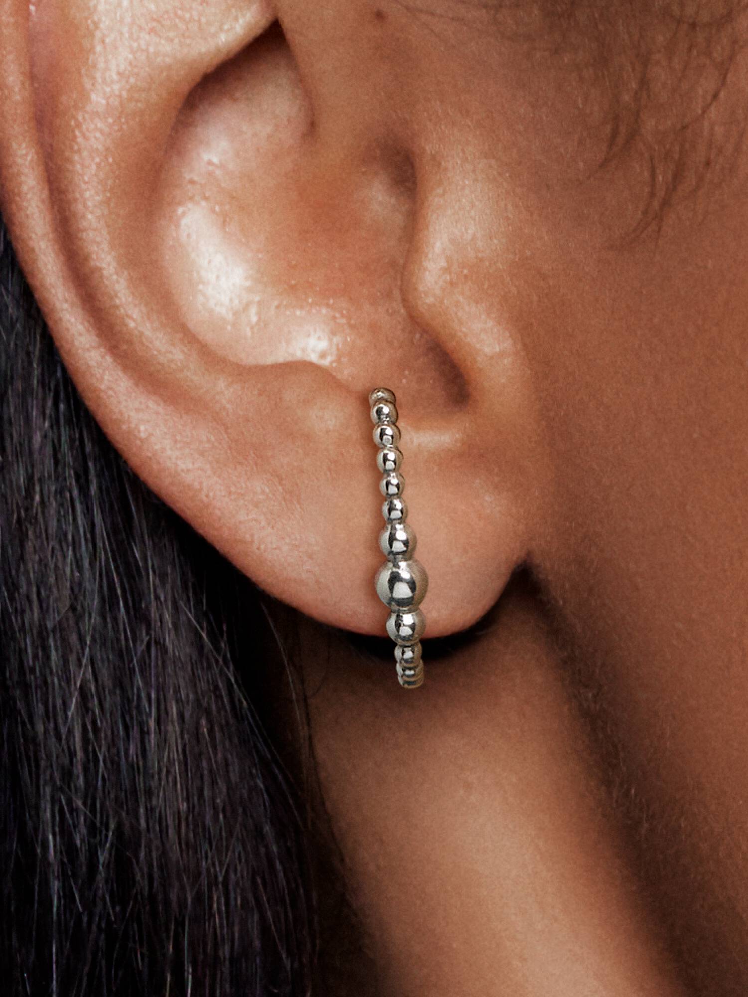 Row of Beads Single Stud Cuff Earring