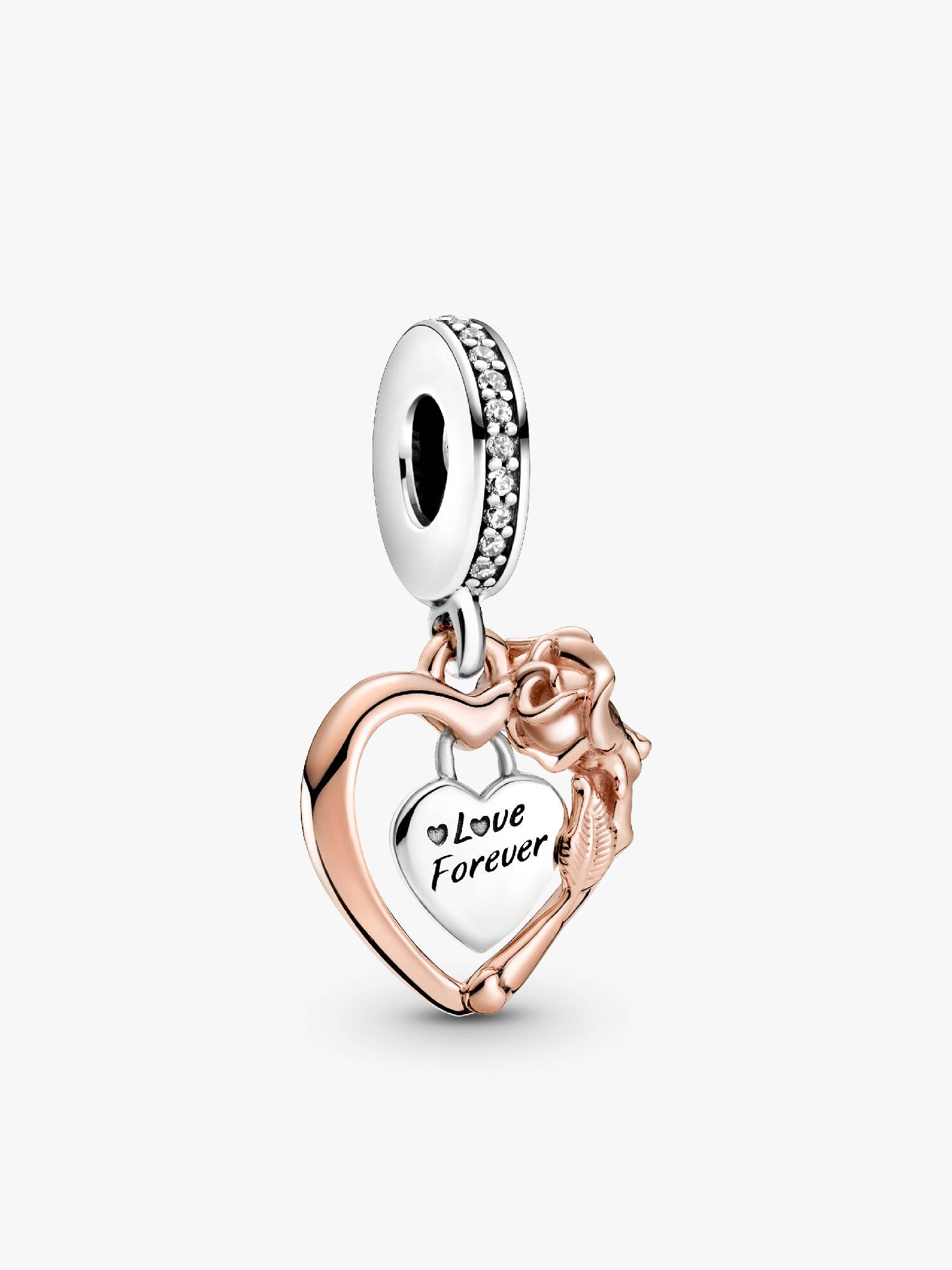 Heart & Rose Flower Dangle Charm