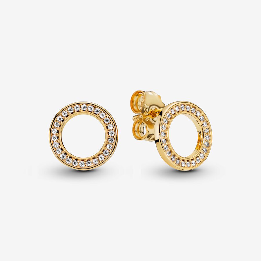 14k Gold-plated stud earrings with clear cubic zirconia image number 0