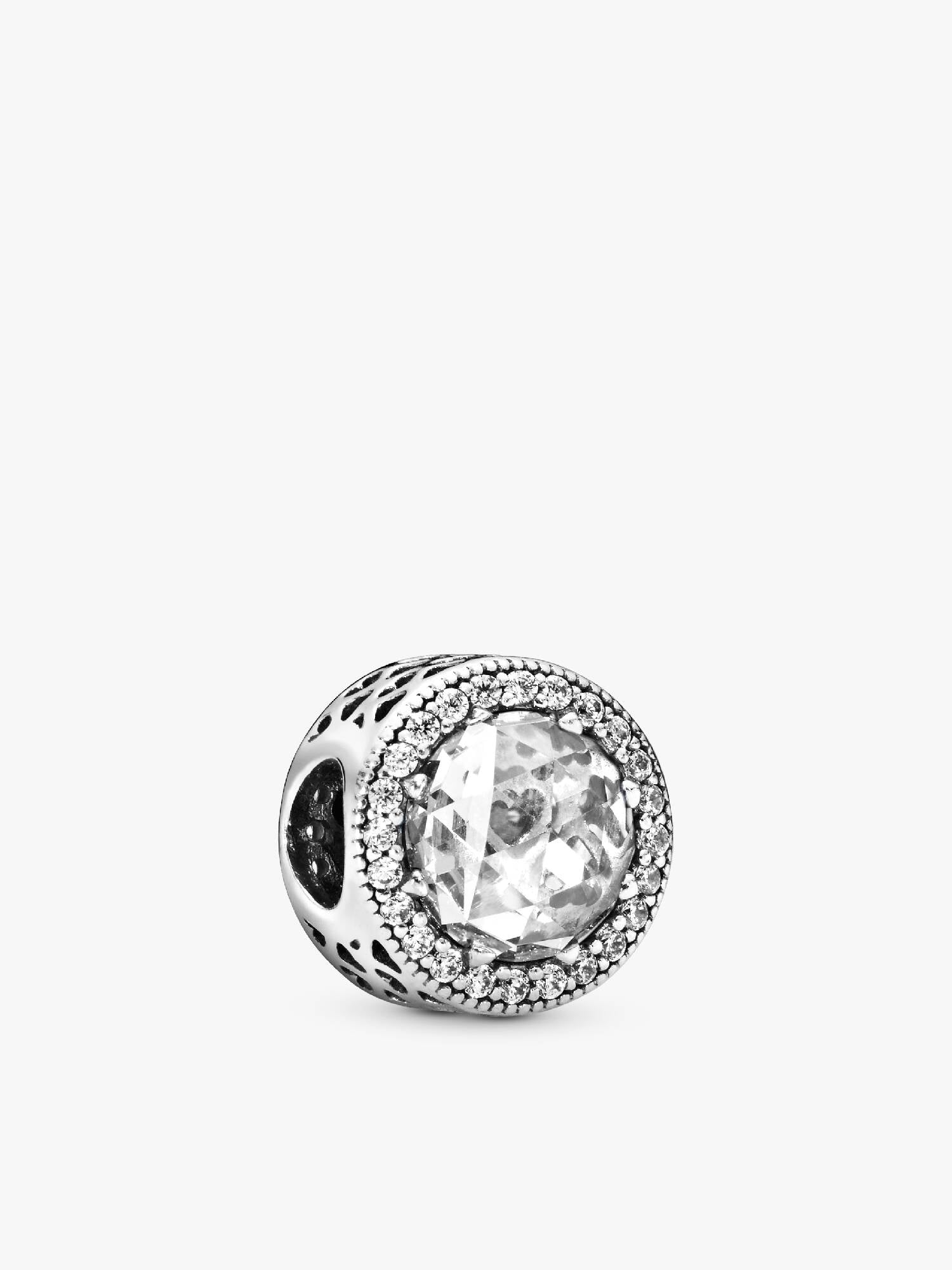 Abstract silver charm with clear cubic zirconia