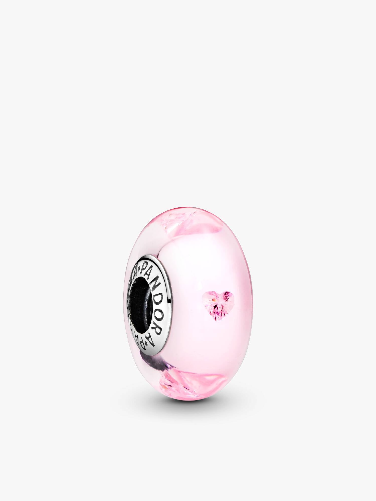 Abstract silver charm with pink Murano glass and pink cubic zirconia