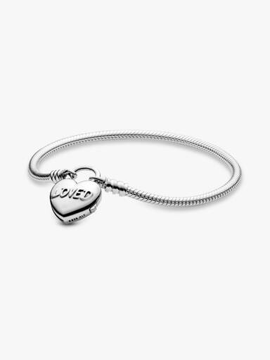 Snake chain silver bracelet and heart padlock clasp