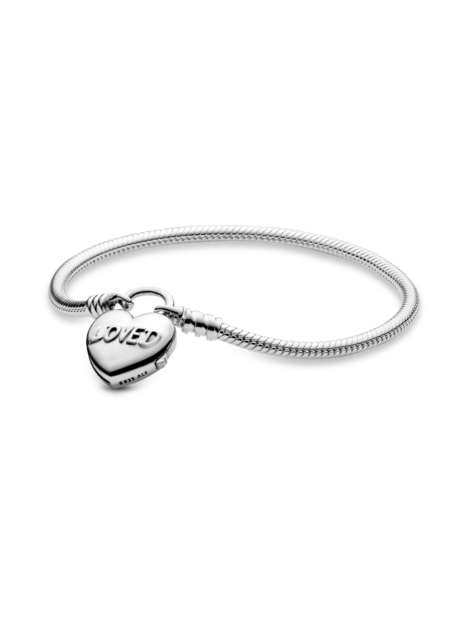 Snake chain silver bracelet and heart padlock clasp | Sterling