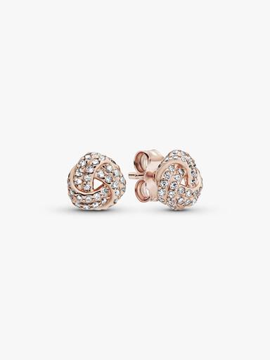 PANDORA Rose love knot stud earrings with clear cubic zirconia