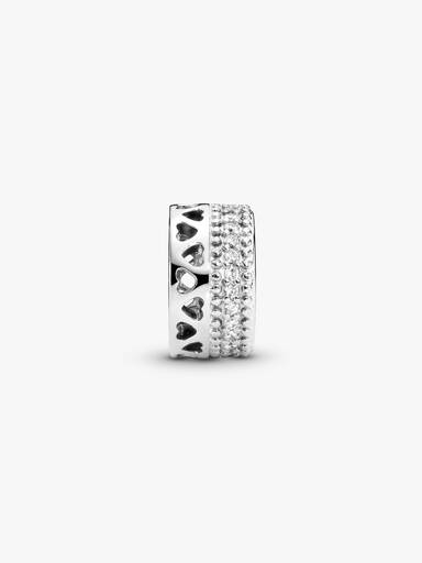Hearts silver spacer with clear cubic zirconia