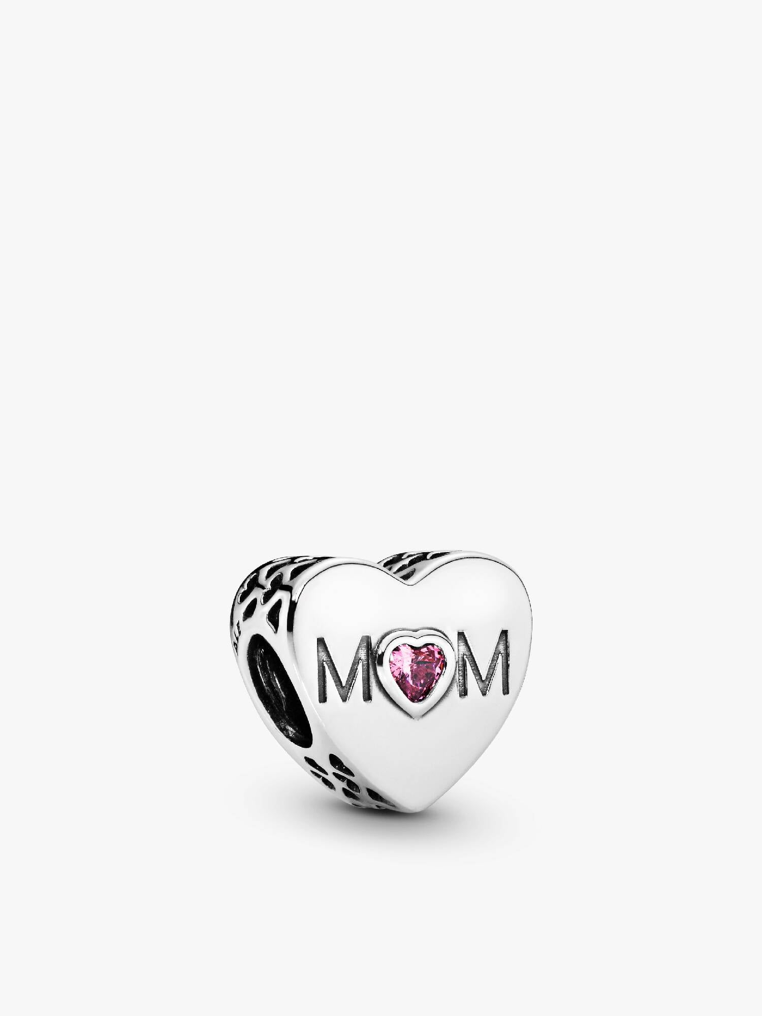 Mum heart silver charm with pink cubic zirconia
