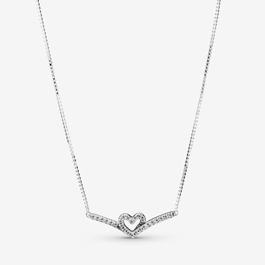 Sparkling Wishbone Heart Collier Necklace image number 0
