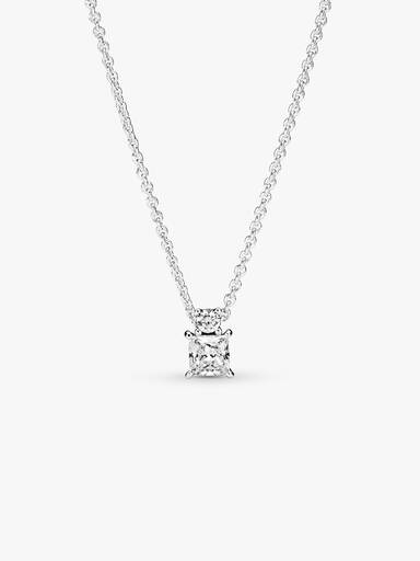 Sparkling Collier Round & Square Pendant Necklace