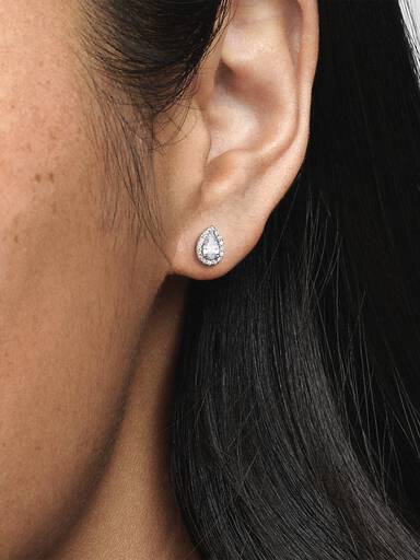 Silver stud earrings with clear cubic zirconia
