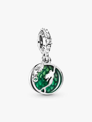 Disney Ariel sterling silver dangle with clear cubic zirconia, royal green crystal and green enamel