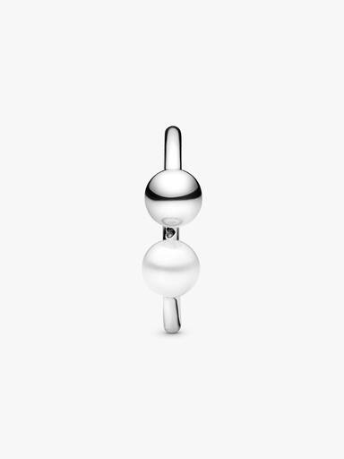Open silver ring with white freshwater cultured pearl